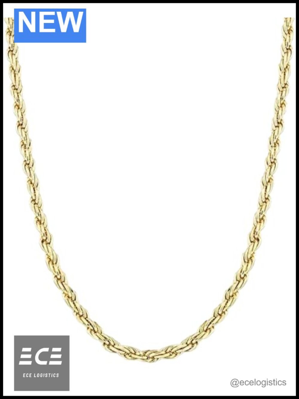 Italian 18K Gold-Plated Rope Chain Necklace 925 Sterling Silver 24in